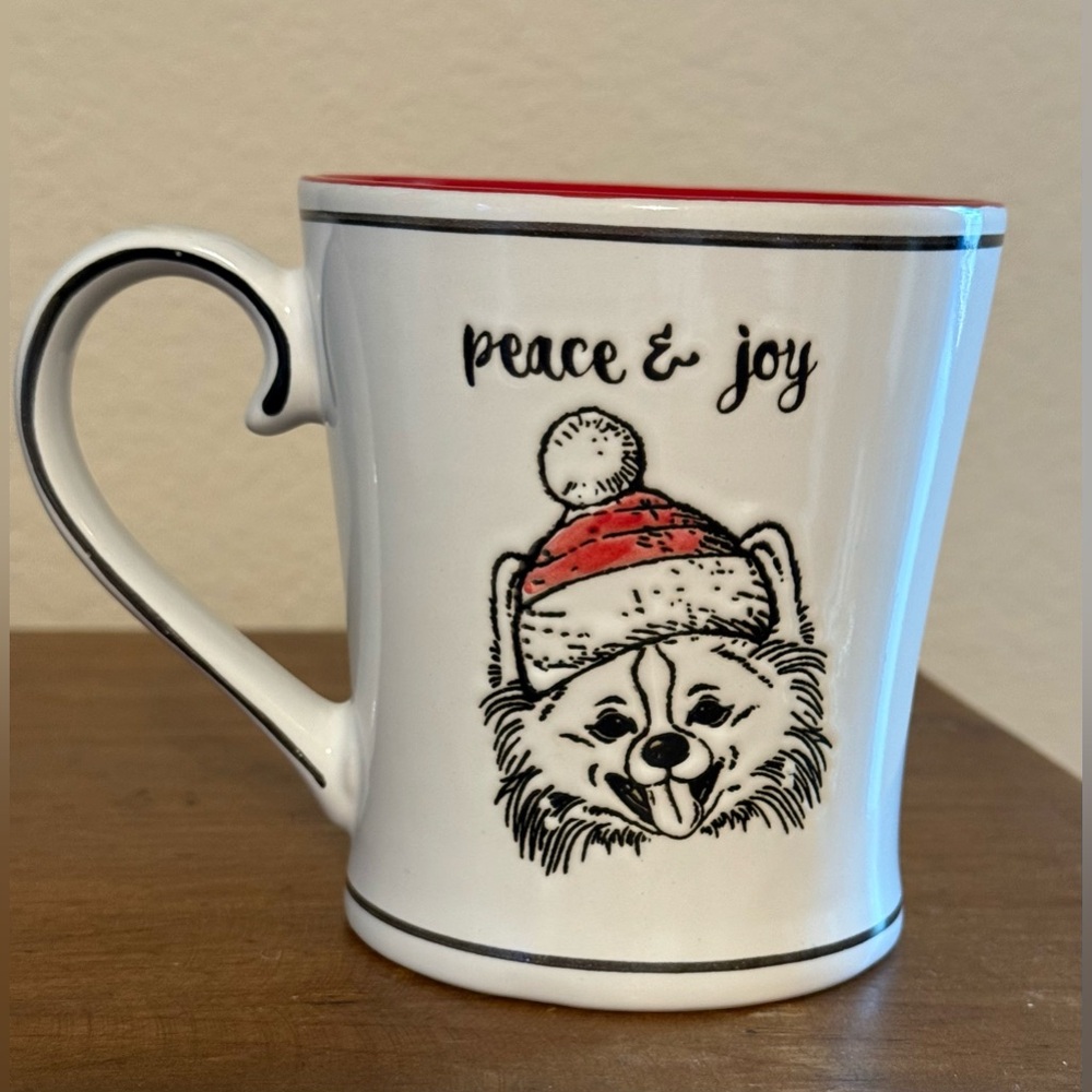 Pomeranian Christmas Mug White w/Black Trim Red Stocking Hat Red on the Inside - Picture 2 of 6